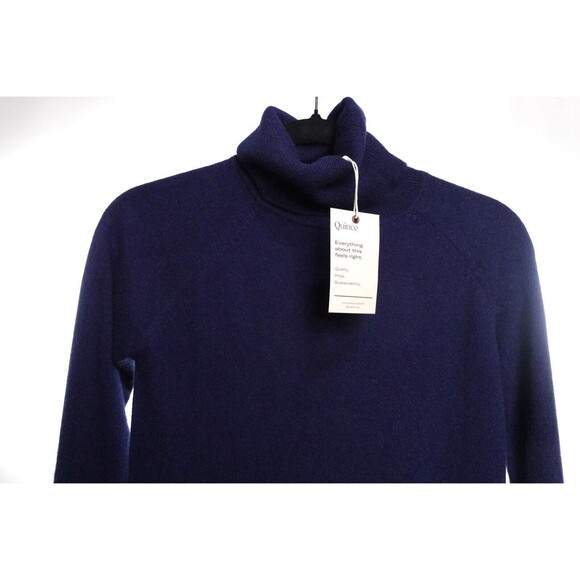QUINCE XS Navy Blue Mongolian Cashmere Turtleneck Sweater Dress NWT New $100 - Picture 6 of 10